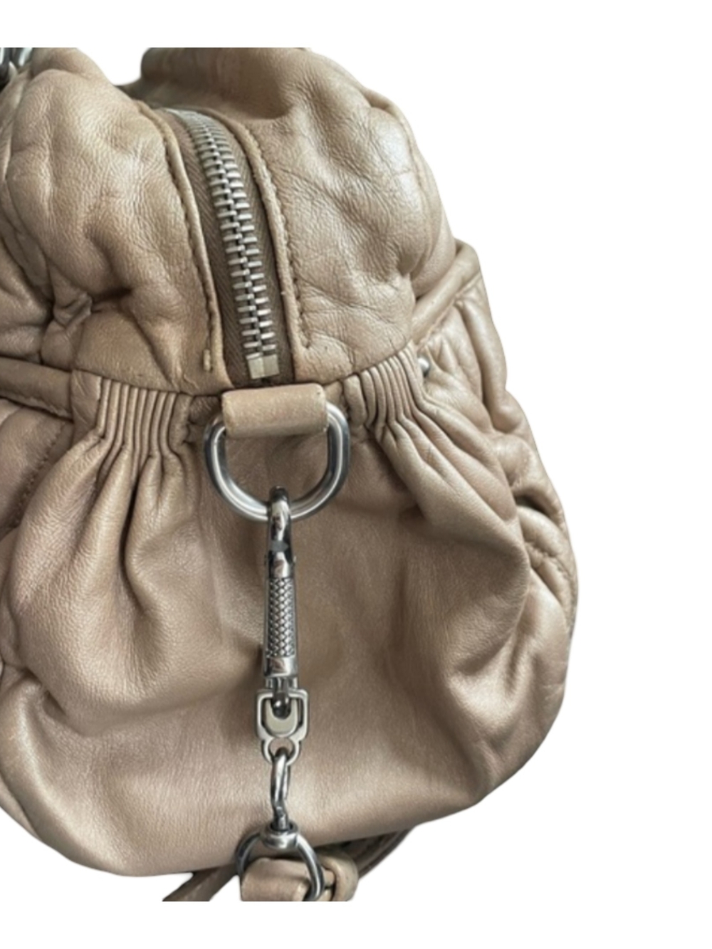 Miu Miu Matelasse Taupe Quilted Ruched Leather Satchel Shoulder Bag Purse Soft - Picture 3 of 16